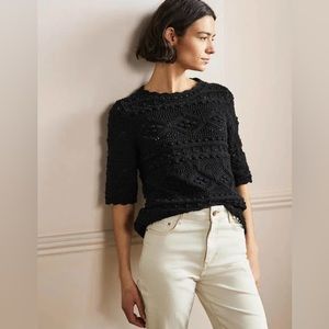 NWT Boden Claudia Textured Knitted Top Size US 4 short sleeve black sweater